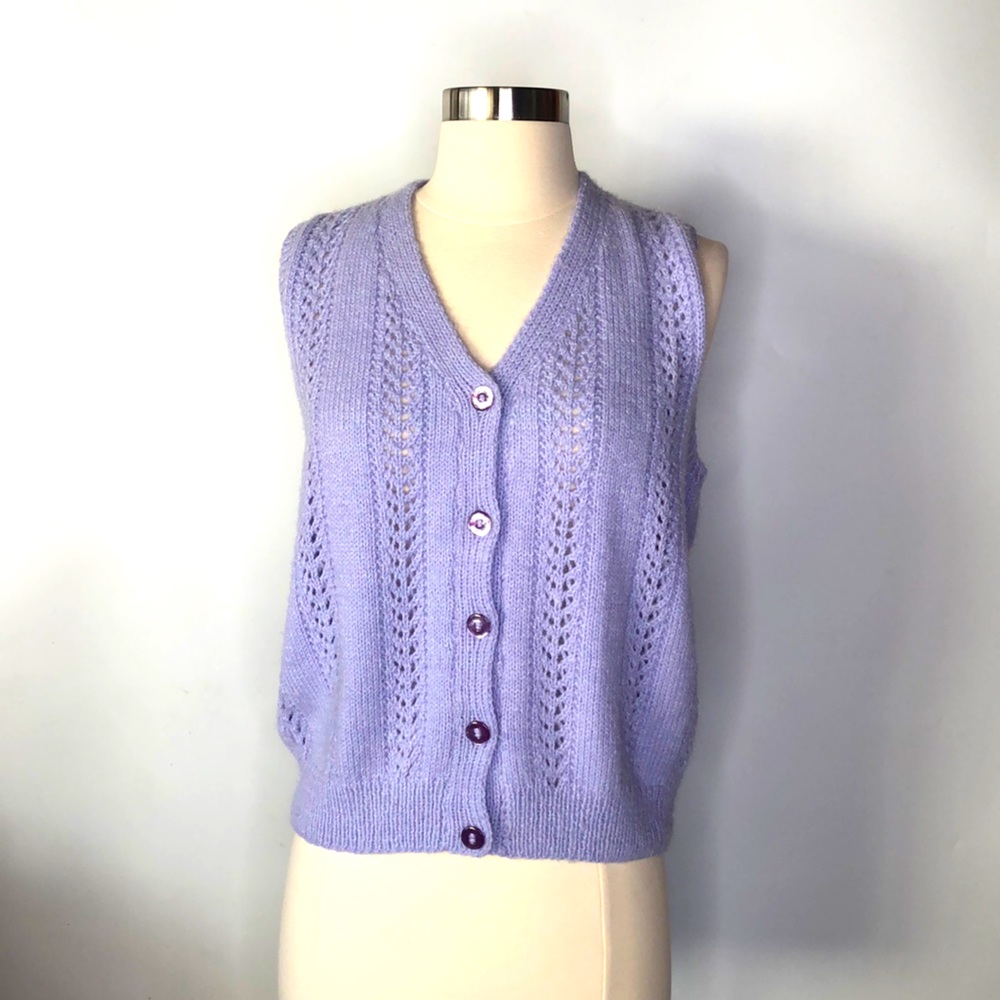 Knit Sleeveless Sweater Cardigan Purple Size XS